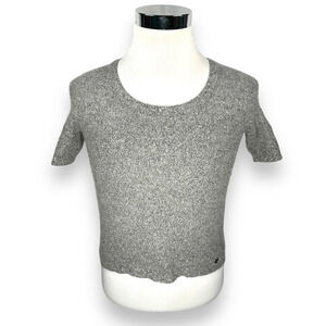 Escada Cropped Sweater Women's Medium Gray Scoop‎ Neck Italy Short Sleeve